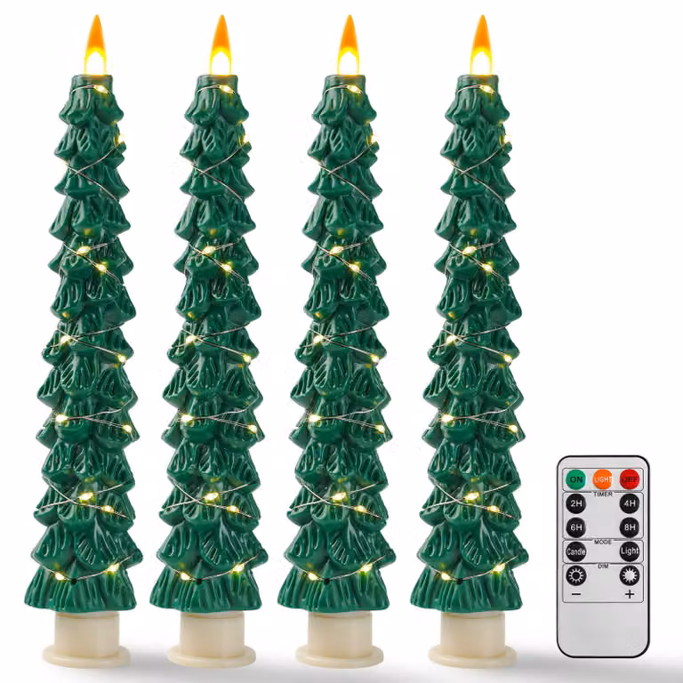 Candele a LED per albero di Natale, senza fiamma, confezione da 4, colore verde, con telecomando