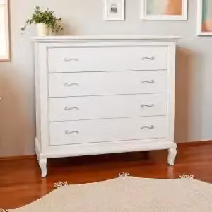 Comò Aria KIVIO in legno massiccio stile shabby chic bianco anticato con 4 cassetti – 2