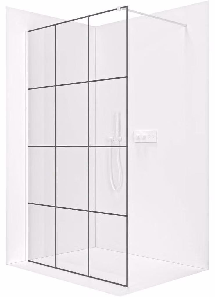 Pannello doccia angolare Walk-in Onyx Cube L/P - 8 mm - montante quadrato - bianco opaco, vetro industriale - 160x200 cm
