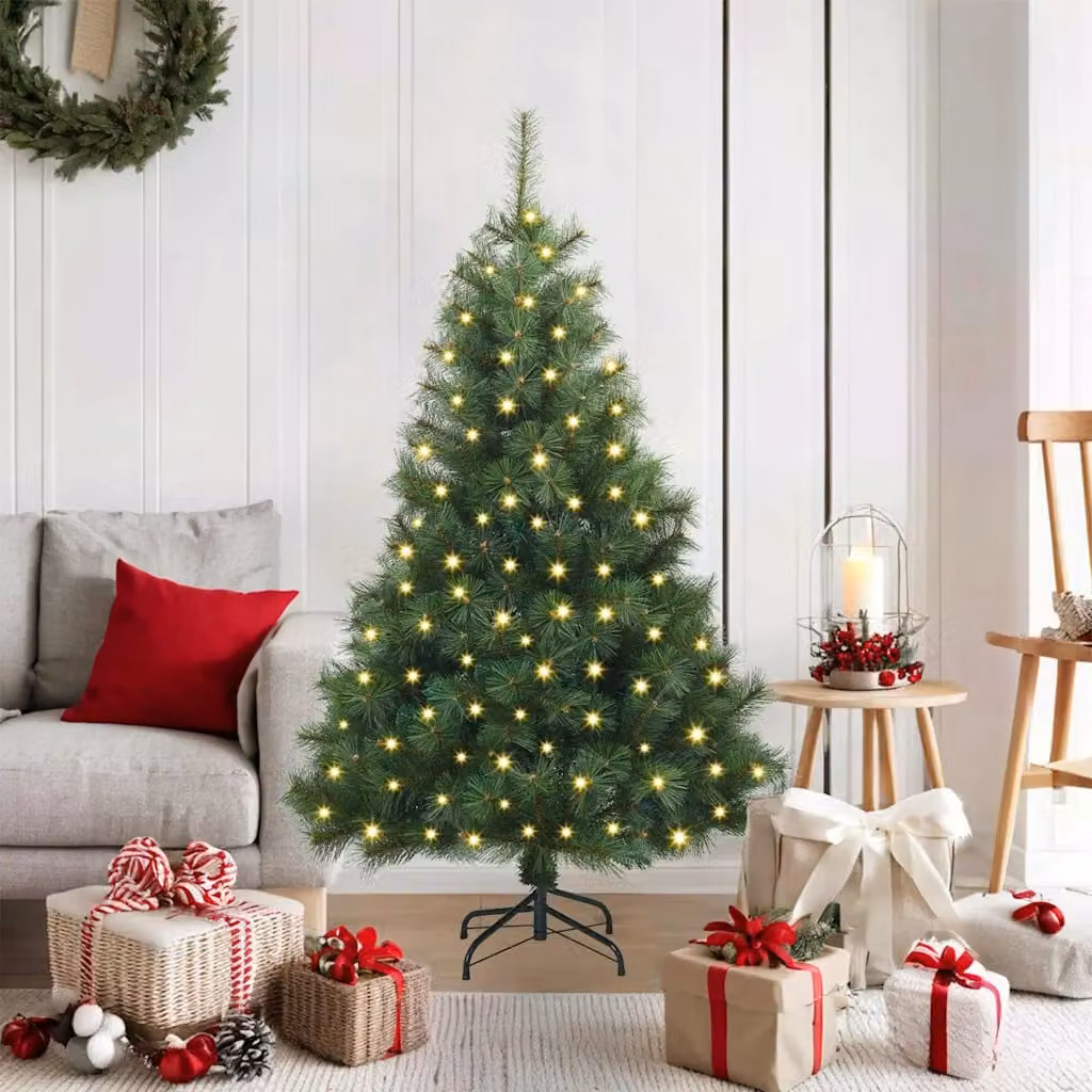 Albero di Natale artificiale vidaXL verde con 150 LED luce bianca calda in PE e PVC, Altezza: 120 cm