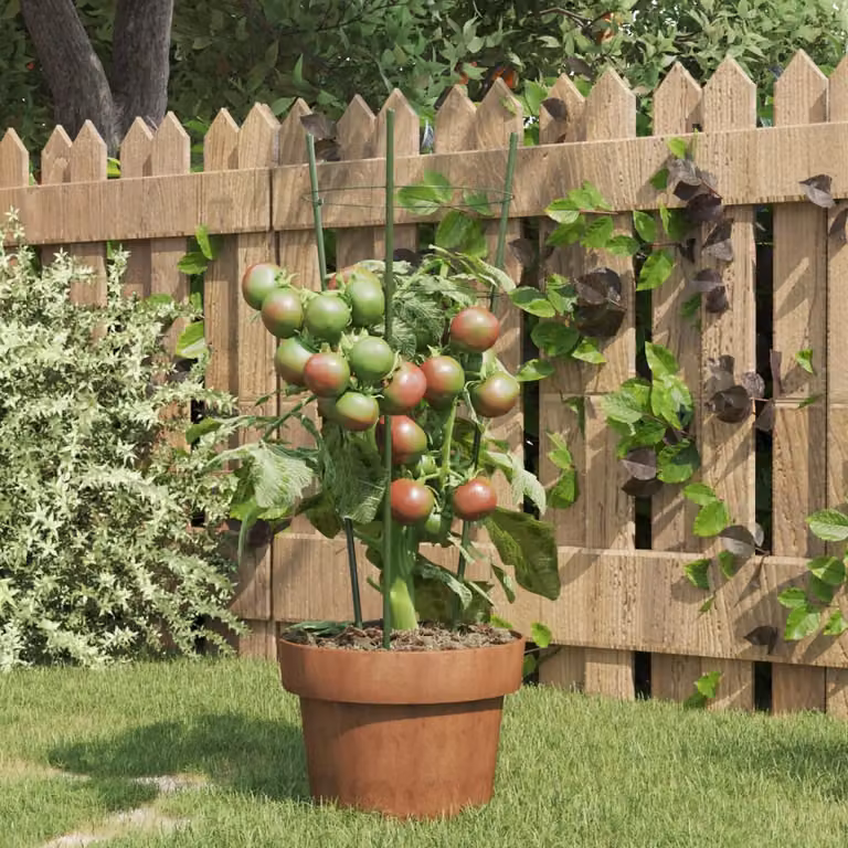 Set di 5 supporti per piante da giardino vidaXL in acciaio verde con 3 anelli, Altezza: 45 cm