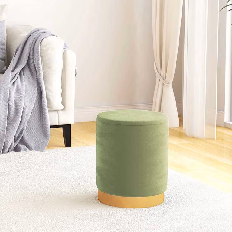 Sgabello rotondo con contenitore vidaXL in velluto verde senape con struttura in metallo Diametro: 31 cm, Altezza: 37 cm
