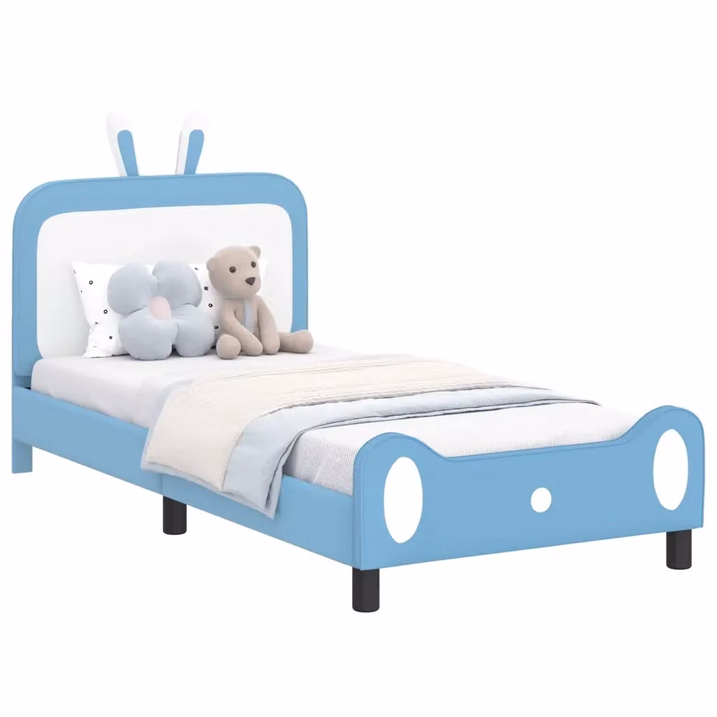 Struttura letto per bambini vidaXL con testata in similpelle blu e scomparti laterali, L/P/H: 200 x 90 x 105 cm – 2