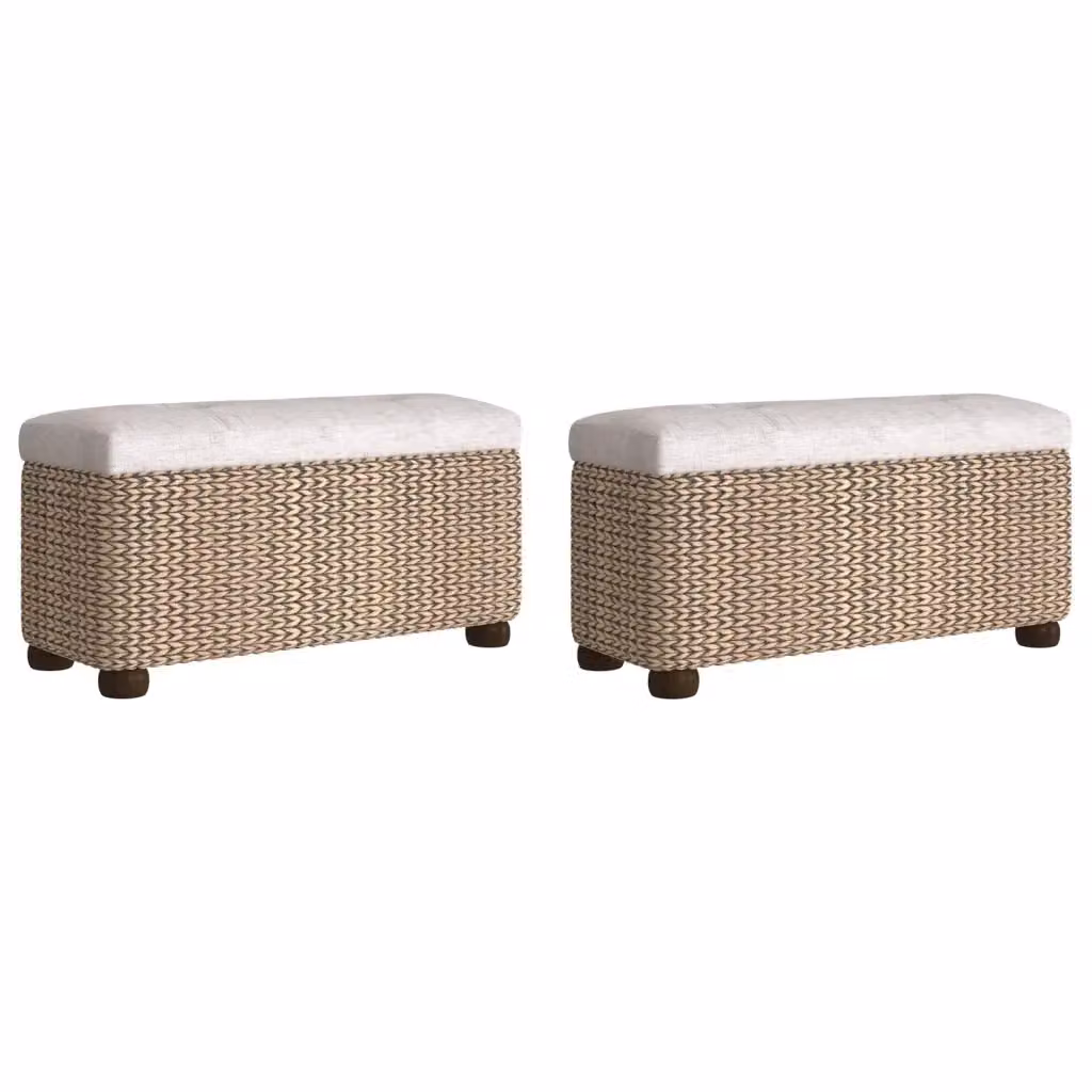 Set di 2 panche portaoggetti con cuscino grigio vidaXL in rattan e MDF per soggiorno o camera da letto, L: 69 cm – 2