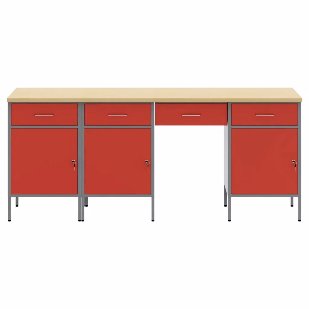 Set di 4 mobili da lavoro vidaXL in legno ingegnerizzato e acciaio, colore rosso, con cassetti chiudibili a chiave – 2