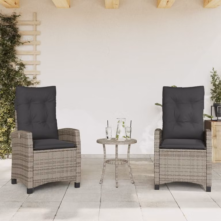 Set di 2 sedie da giardino reclinabili con cuscini vidaXL in polyrattan grigio