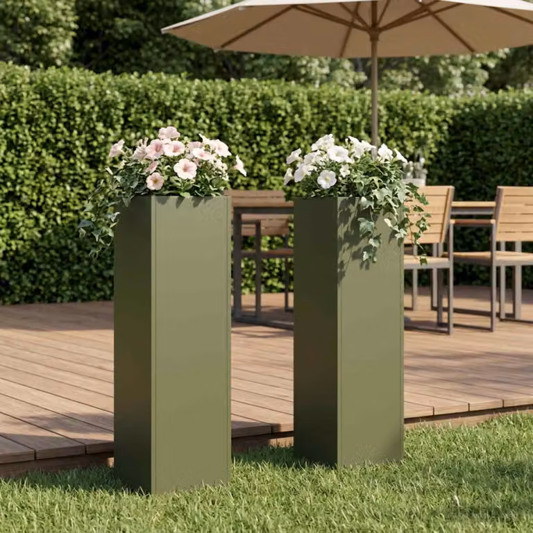Set di 2 vasi da giardino vidaXL in metallo verde, L/P/H: 20 x 20 x 75 cm