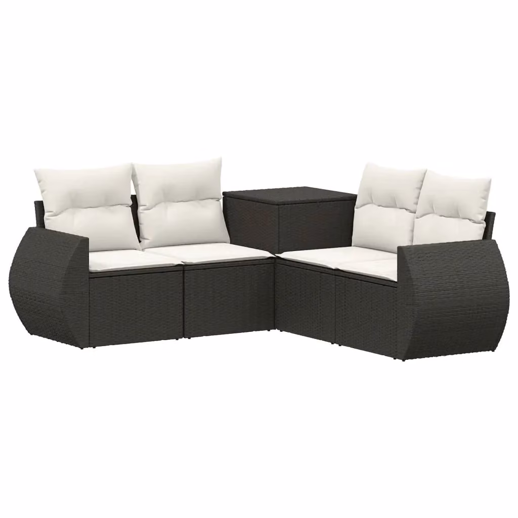 Set di divani da giardino a forma di L vidaXL in polyrattan nero e bianco con cuscini inclusi – 2