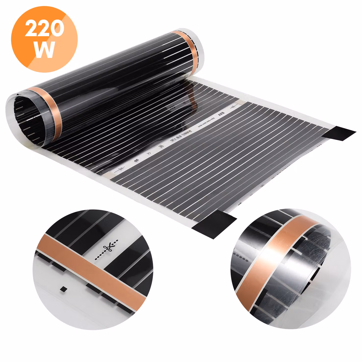 Foglio riscaldante Jopassy 220 Watt/m2, set di fogli riscaldanti, riscaldamento a pavimento adatto per 9m2, infrarossi-elettrico, LxL: 200x50cm (per pezzo)