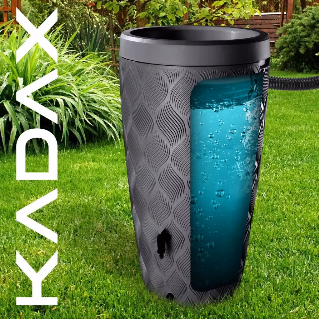 Serbatoio per acqua piovana KADAX in plastica con rubinetto, colore antracite/grigio, capacità 240 l – 2