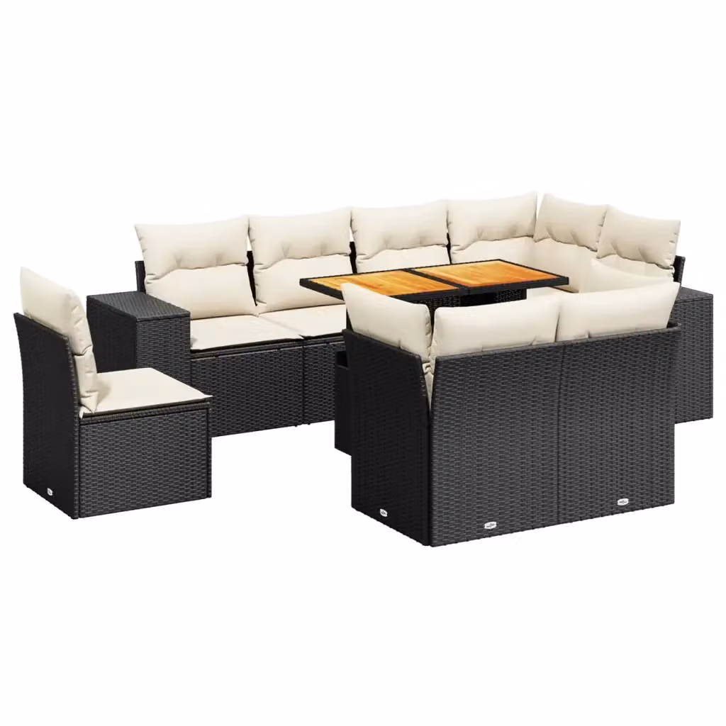 vidaXL Set Divani da Giardino 9 pz in Polyrattan Nero con Cuscini e Tavolino – 2