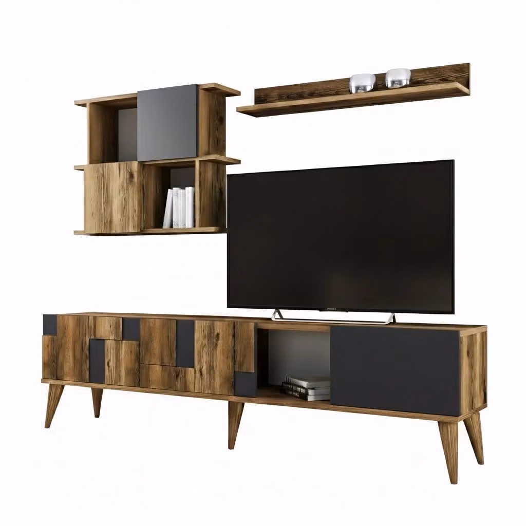 Mobile porta TV Dora DMORA, Credenza moderna per soggiorno in Noce e Antracite, L: 180 cm, P: 33,8 cm, H: 48,6 cm – 2