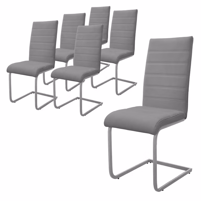 ML-Design set di 6 sedie da pranzo con schienale, grigio, in Pelle finta
