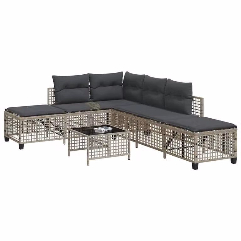 Set da giardino ad angolo vidaXL in rattan con 3 pezzi, divano 3 posti, elemento angolare e tavolino, colore antracite con cuscini inclusi
