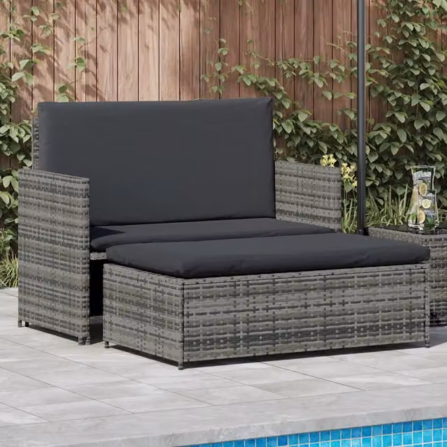 Set Divani da Giardino 2 pz con Cuscini in Polyrattan Grigio 44483