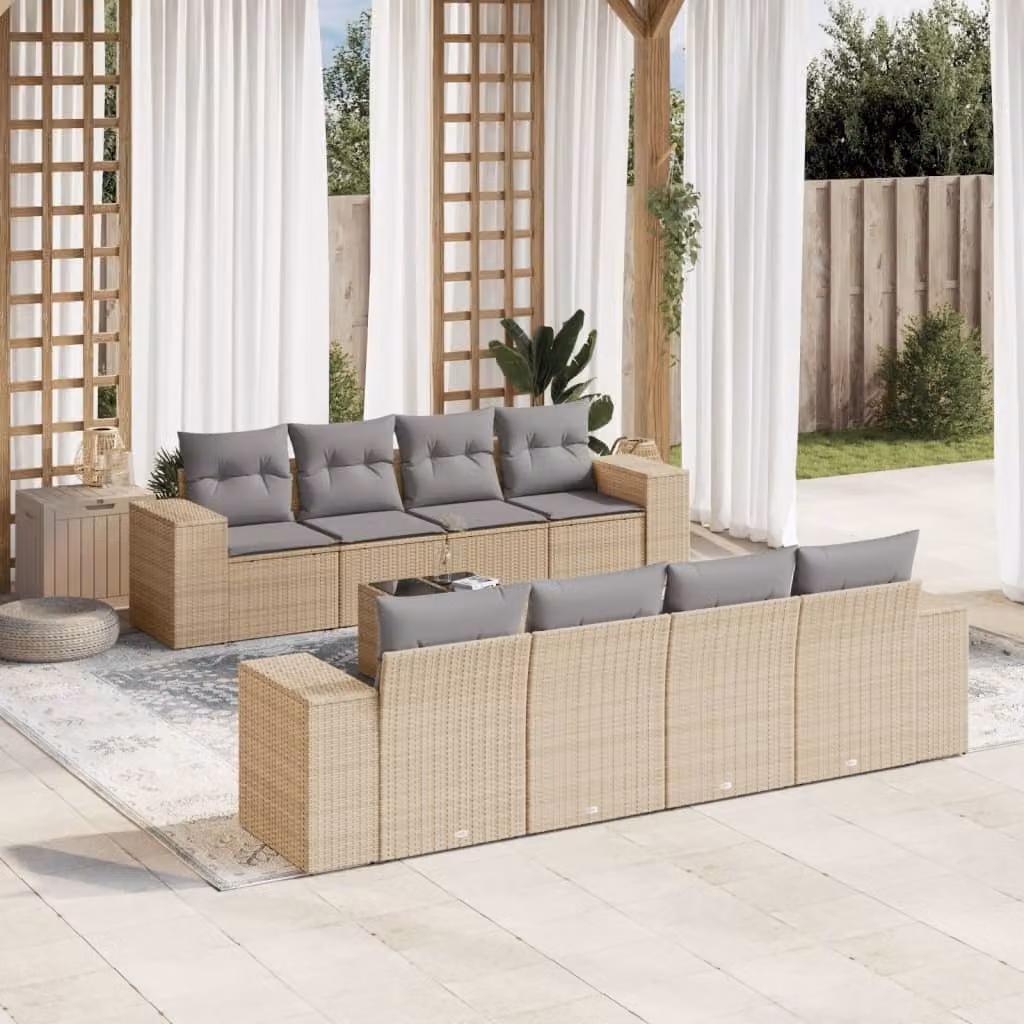 Maison Exclusive - Set Divano da Giardino 9 pz con Cuscini Beige in Polyrattan