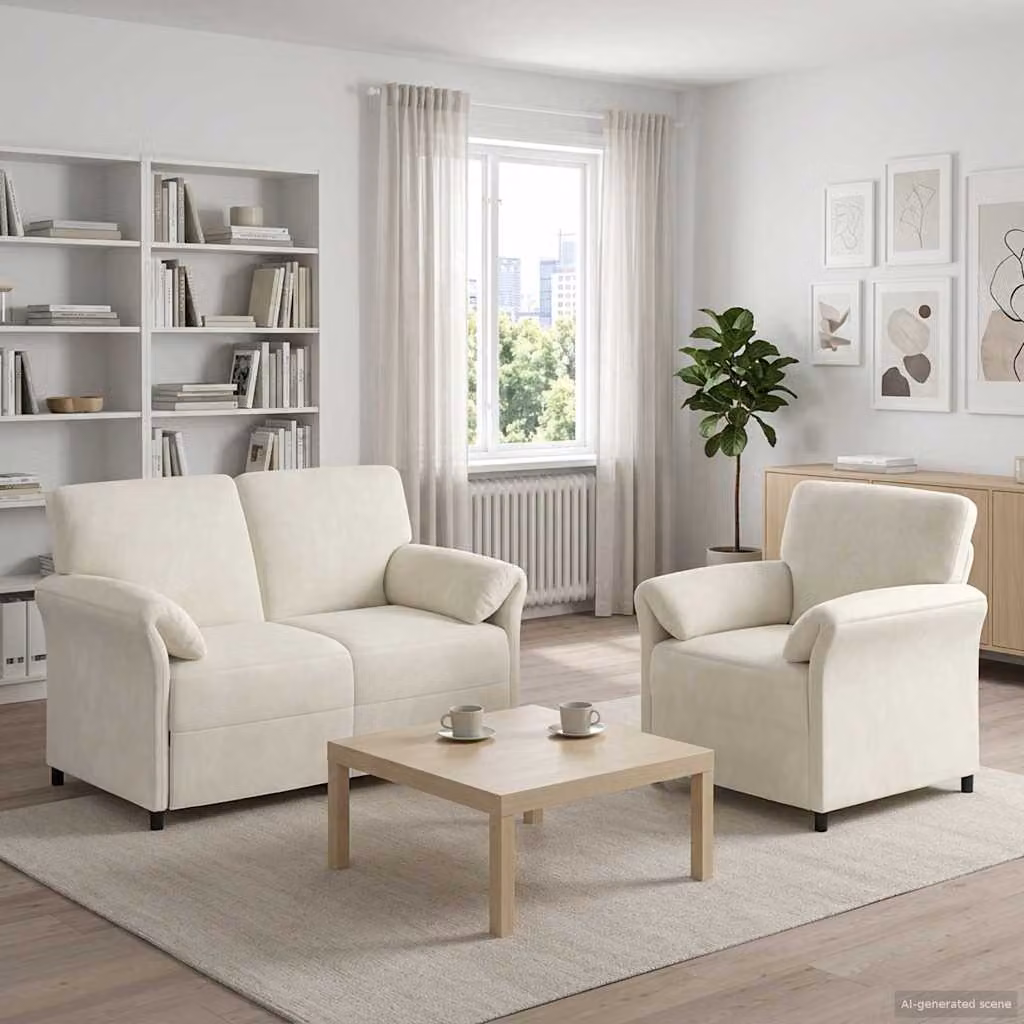 Set di 2 divani moderni vidaXL in velluto beige con struttura in metallo e cuscini inclusi