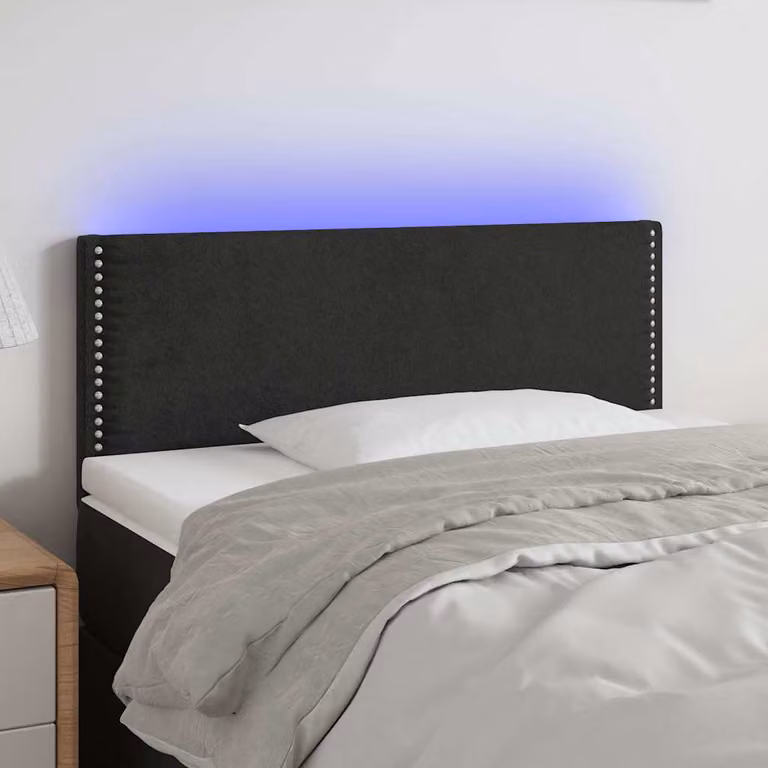 Testiera per letto vidaXL in velluto nero con illuminazione LED e porta di ricarica USB, L: 100 cm, P: 5 cm, H: 78-88 cm
