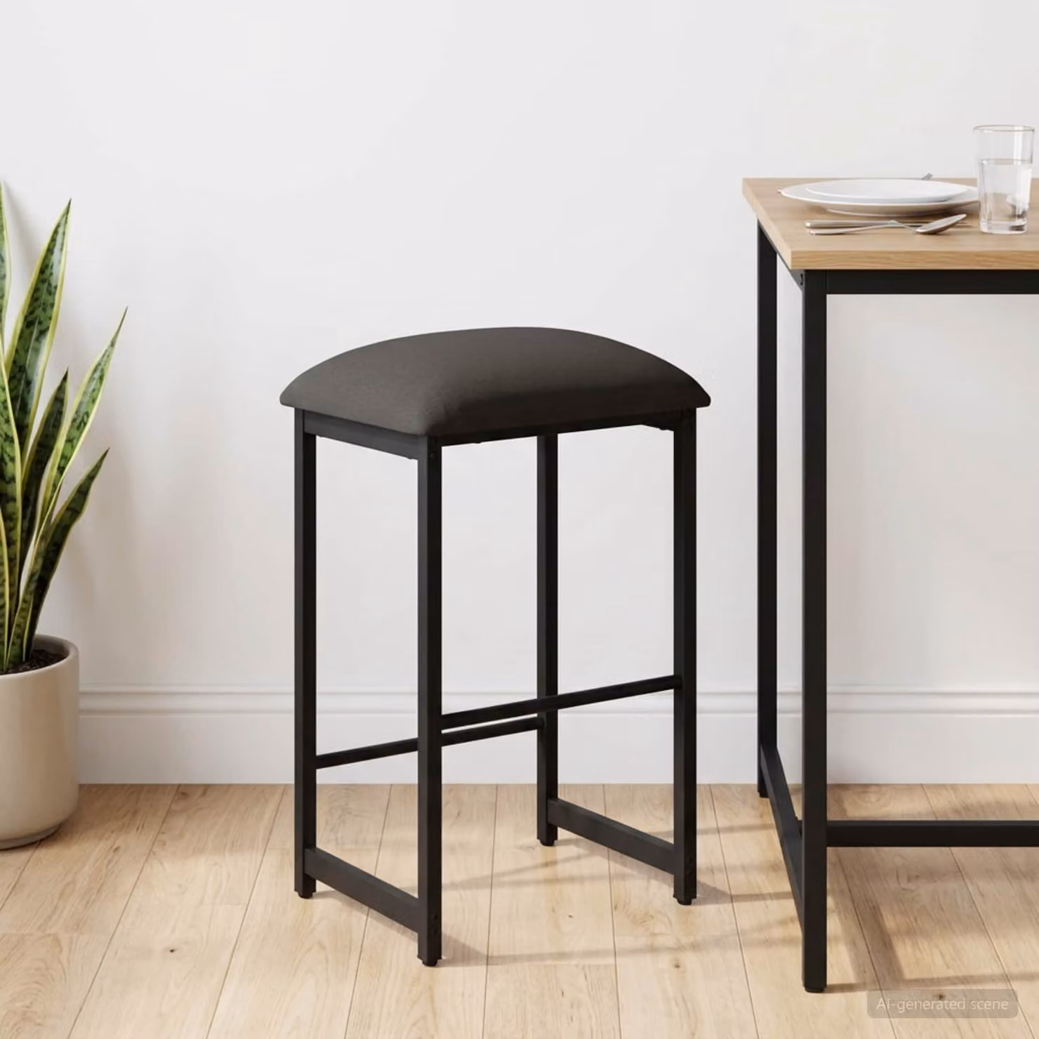 Sgabello da bar moderno vidaXL in tessuto grigio e nero con struttura in metallo L/P/H: 40 x 32 x 64 cm