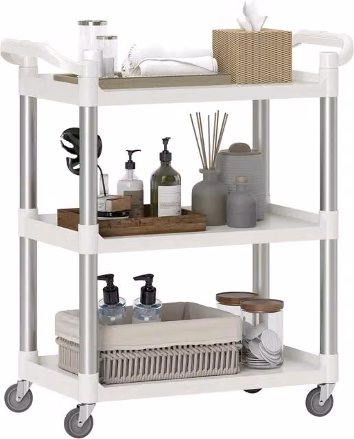 Carrello da cucina professionale XYLO con 3 ripiani in alluminio bianco, L: 88 cm, P: 44 cm, H: 93 cm