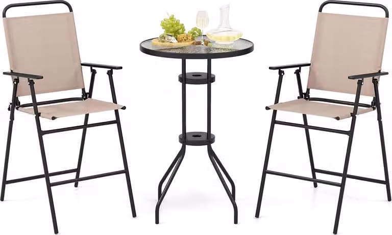 Set da bistrot KOMFOTTEU per il giardino con (ombrellone), tavolo con foro per ombrellone e 2 sedie pieghevoli, tavolo e sedie da giardino, (senza ombrellone)