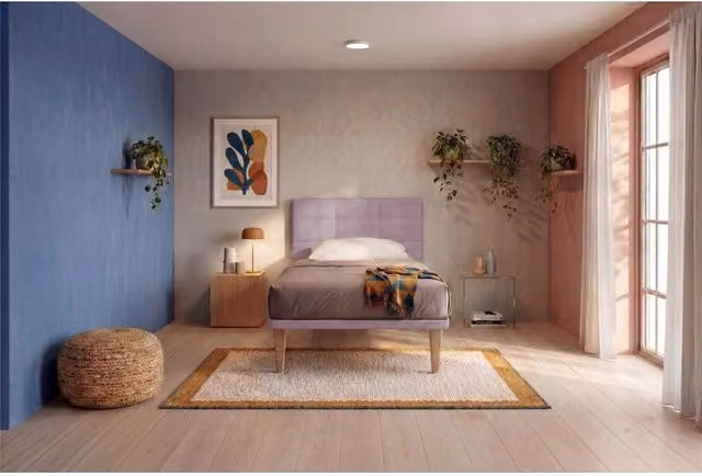 Letto imbottito Singolo 80x200 cm Square - Con rete,Glicine,Microfibra
