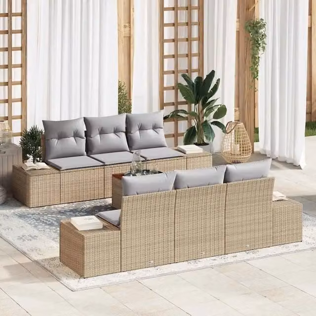 Set Divano da Giardino 7 pz Beige e Grigio Chiaro polyrattan 3356572