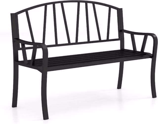 Panchina da giardino Design Mania in metallo nero opaco con braccioli, L: 129 cm