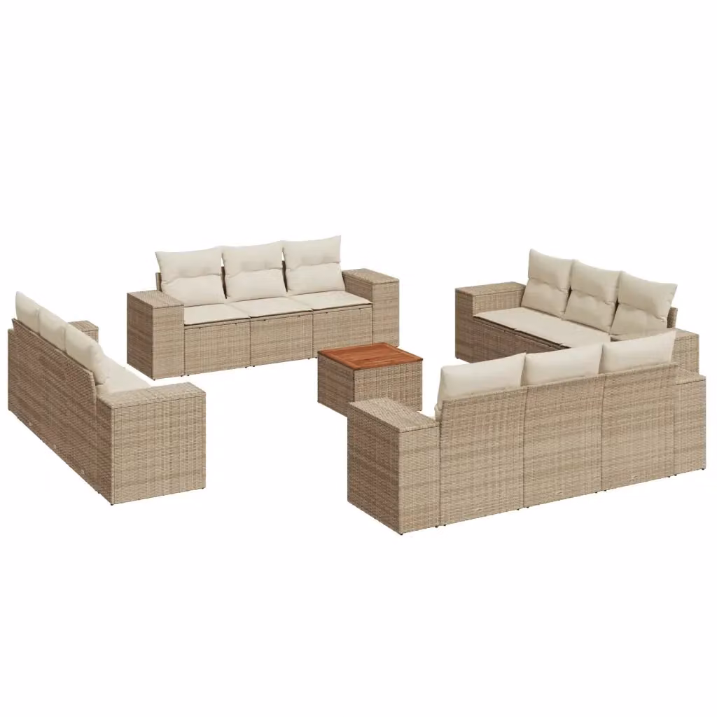 vidaXL Set Divano da Giardino 13 pz a forma di U con Cuscini Beige e Tavolino da Caffè in Polyrattan e Acciaio – 2