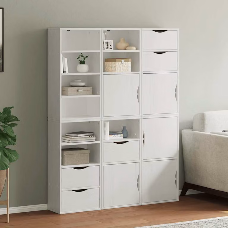 vidaXL Set di 6 Armadietti Laterali ODDA in Legno di Pino Bianco con Ante a Battente e Ripiani Interni, L/P/H: 40 x 24 x 79 cm