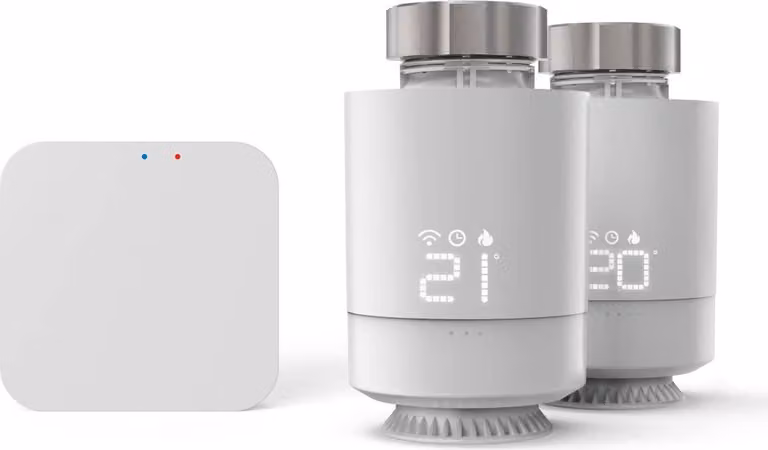 Termostato intelligente per radiatori Hama, set iniziale da 2 pezzi con hub (controllo del riscaldamento tramite WLAN, regolatore di riscaldamento Smart Home per tutte le valvole, termostato programmabile, riscaldamento tramite app), bianco