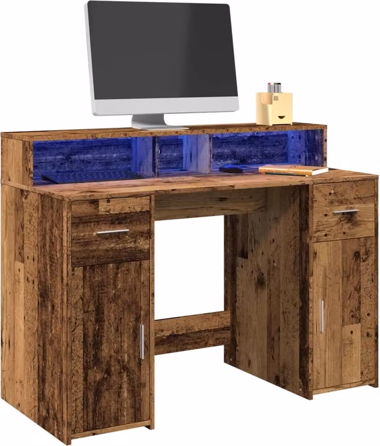 Maison Exclusive - Scrivania con Luci LED Legno Antico 120x55x91 cm in Multistrato