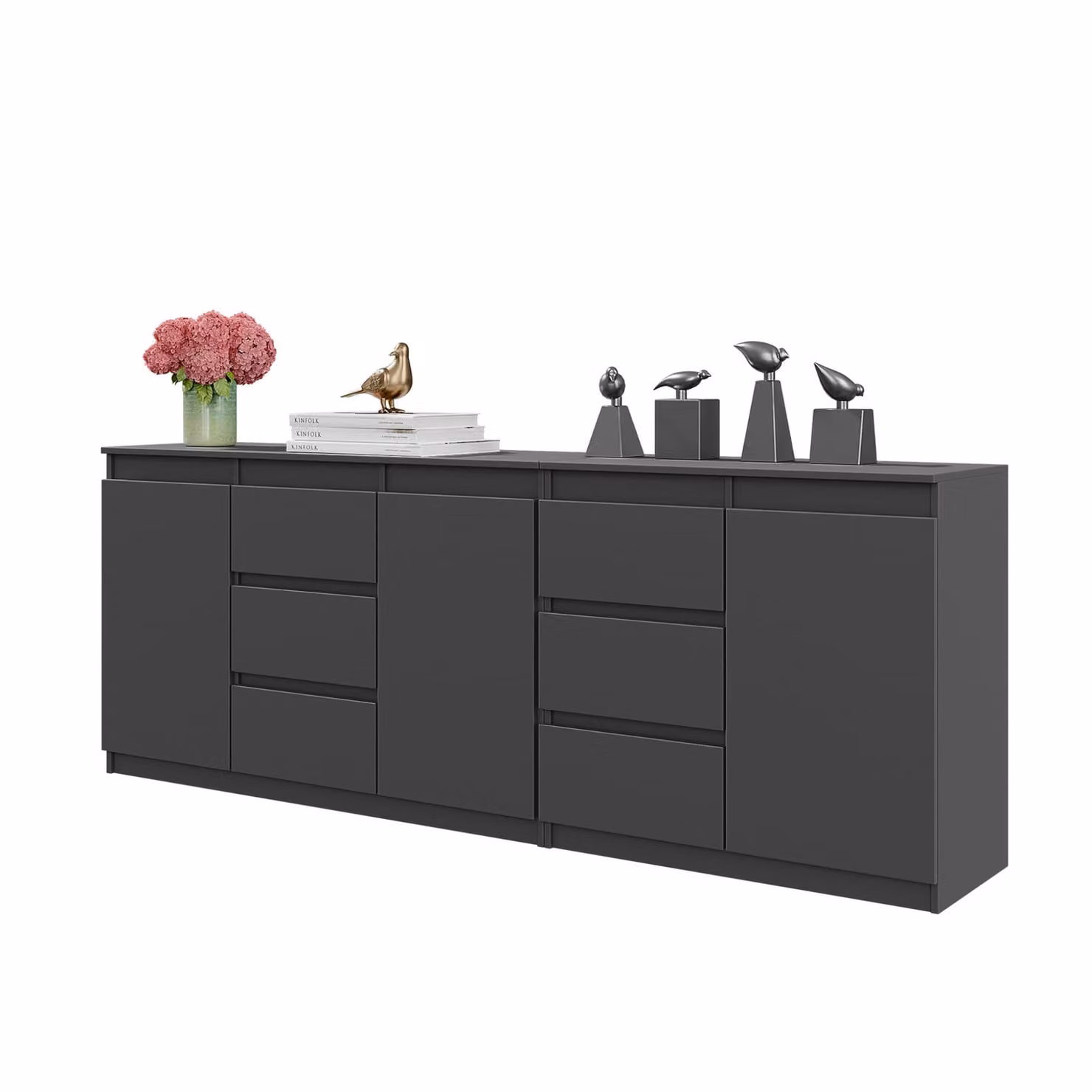 MIKEL - Cassettiera con 6 cassetti e 3 ante - Cassettiera per camera da letto Credenza - Antracite H75cm L200cm P35cm