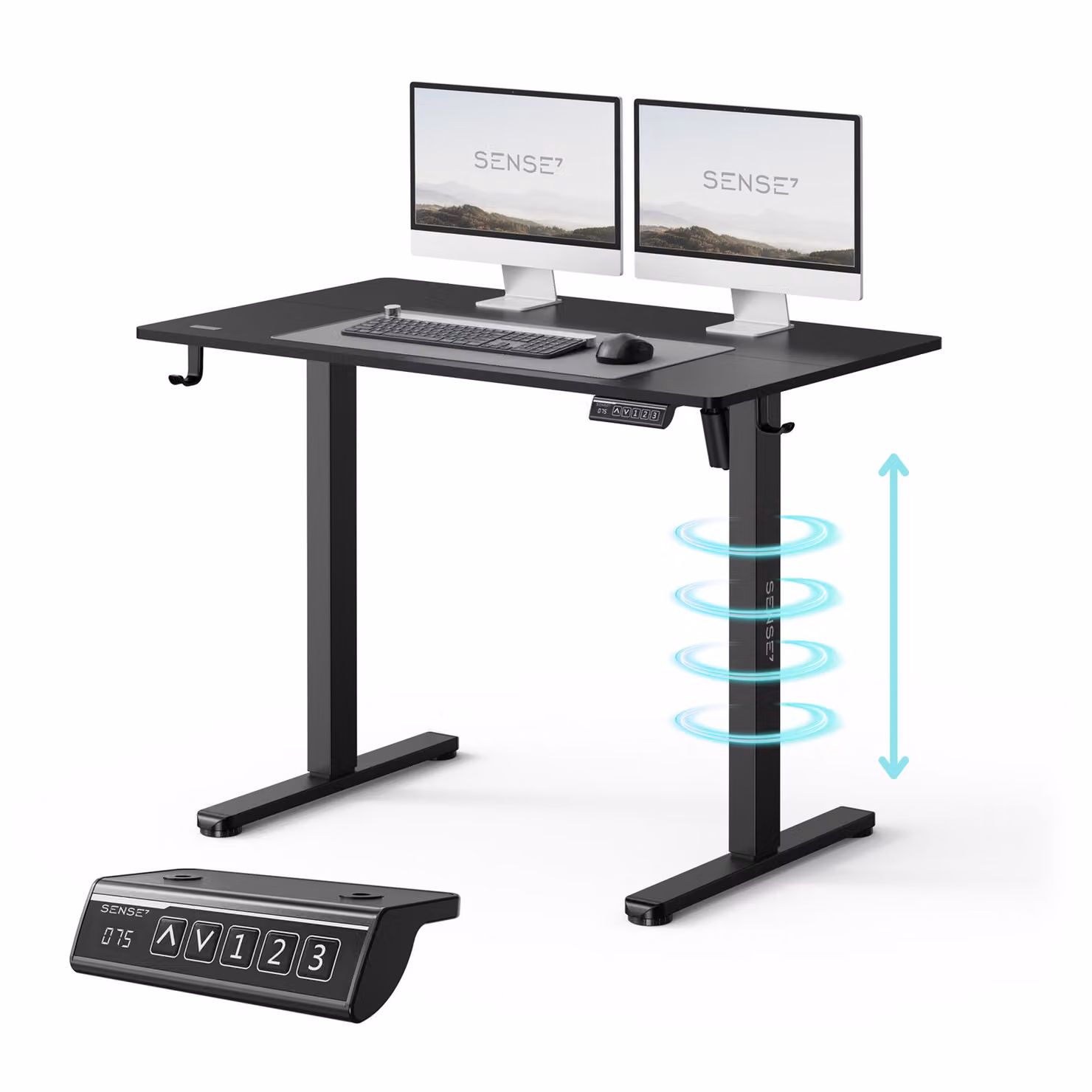 SENSE7 NOJO Light: Scrivania regolabile in altezza, dimensioni 100x60 cm, con sistema di sollevamento elettrico, funzione di memoria, design ergonomico, struttura nera, ideale per il gaming