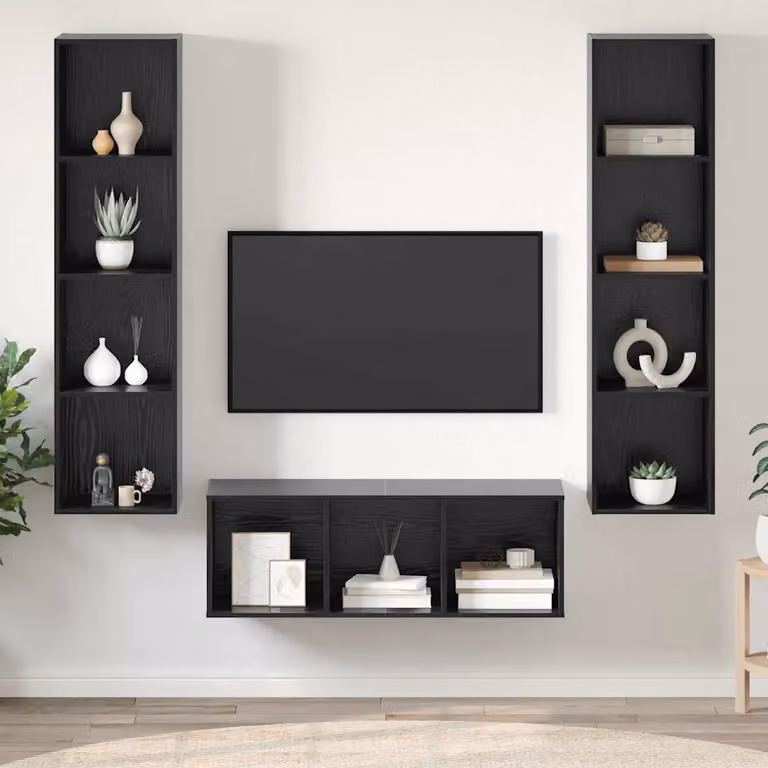 Set mobile TV moderno vidaXL in 3 pezzi color rovere e nero in legno ingegnerizzato e MDF
