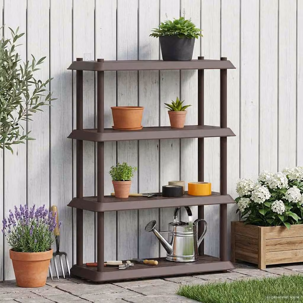 Unità di scaffalatura vidaXL a 4 livelli in plastica marrone L: 100 cm, P: 40 cm, H: 136,5 cm
