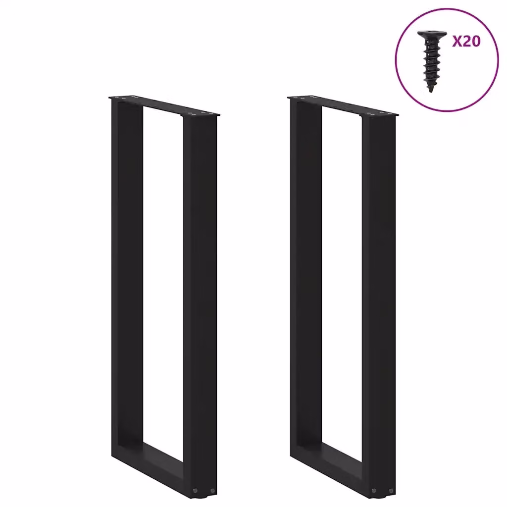 Coppia di gambe per tavolo da bar a forma di U vidaXL in acciaio nero opaco, H: 100-101 cm, L: 40 cm – 2