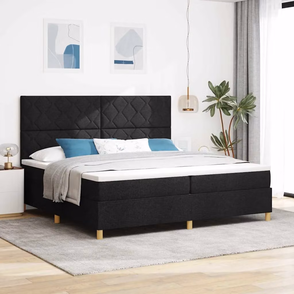 Letto a molla con illuminazione LED vidaXL in tessuto nero, L/P/H: 200 x 200 x 280 cm