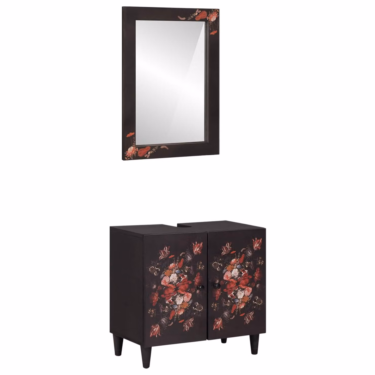 Set di mobili da bagno vidaXL in legno di mango con mobile lavabo e armadietto con specchio, L/P/H: 62 x 33 x 58 cm