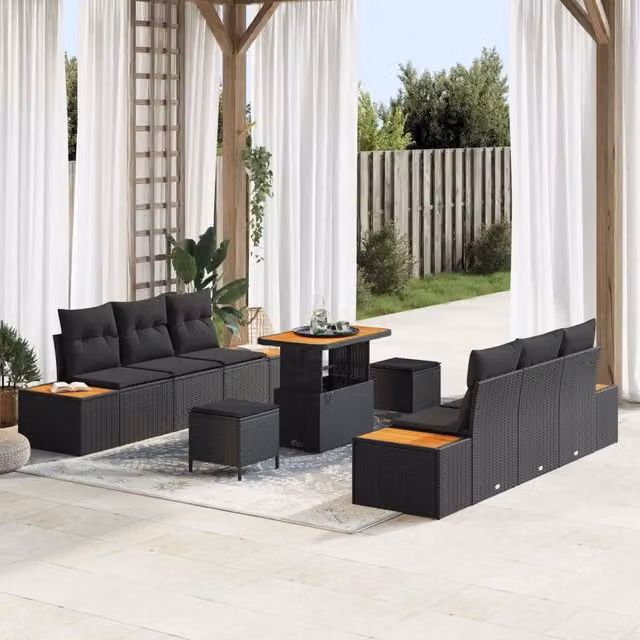 Set Divano da Giardino 9 pcs Nero polyrattan 3362869