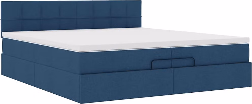 Struttura Letto Pouf con Materasso Blu 200x200 cm in Tessuto