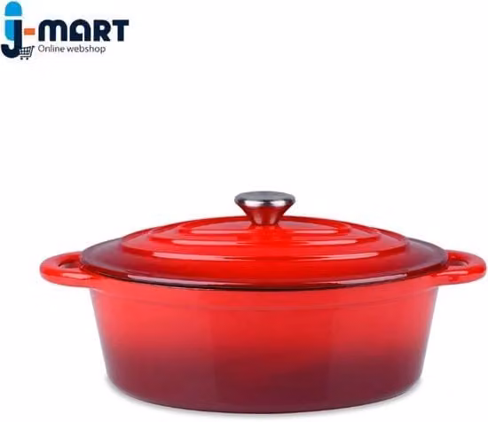 Casseruola in ghisa smaltata rossa J-Mart, diametro 22,7 cm, capacità 5 litri, adatta per forno
