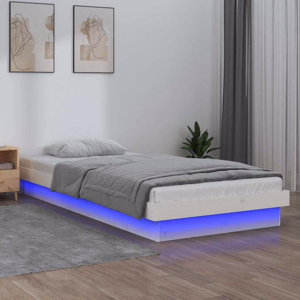 vidaXL Giroletto Single in Legno di Pino Massello con LED Bianco e Porta USB, L/P/H: 90 x 190 cm