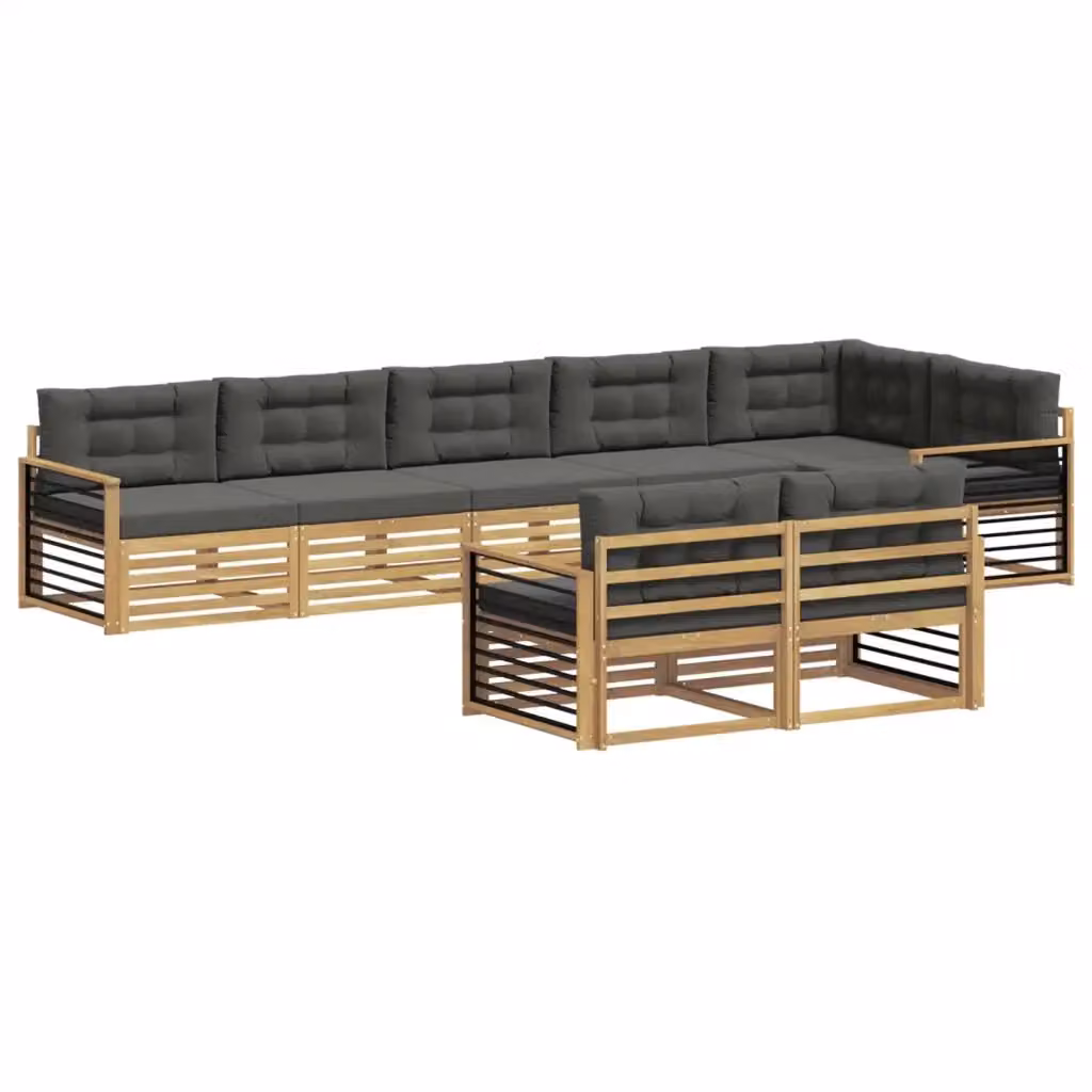 Set di divani da esterno a L vidaXL in legno di acacia con 8 pezzi, Bianco e Antracite – 2