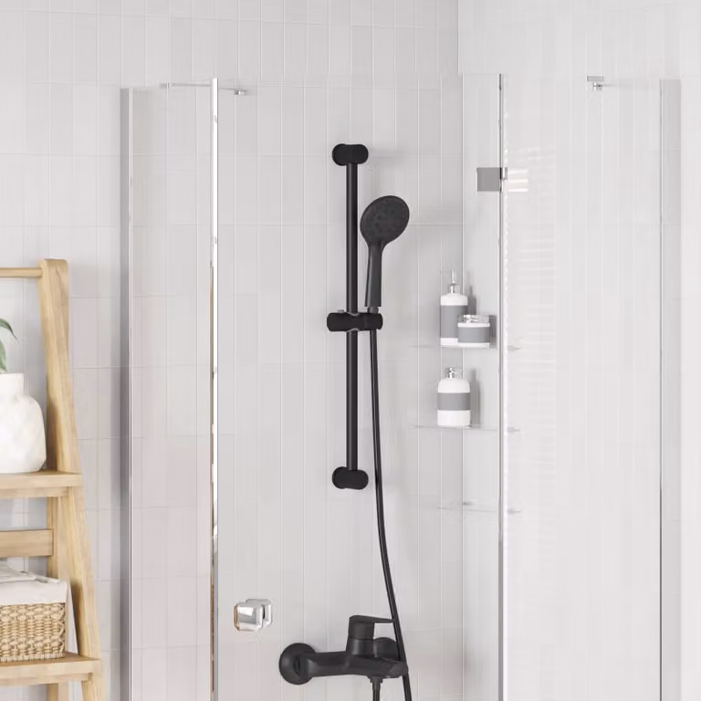 vidaXL Supporto per Testa di Doccia Regolabile in Acciaio Inox Nero Opaco, Altezza: 70 cm