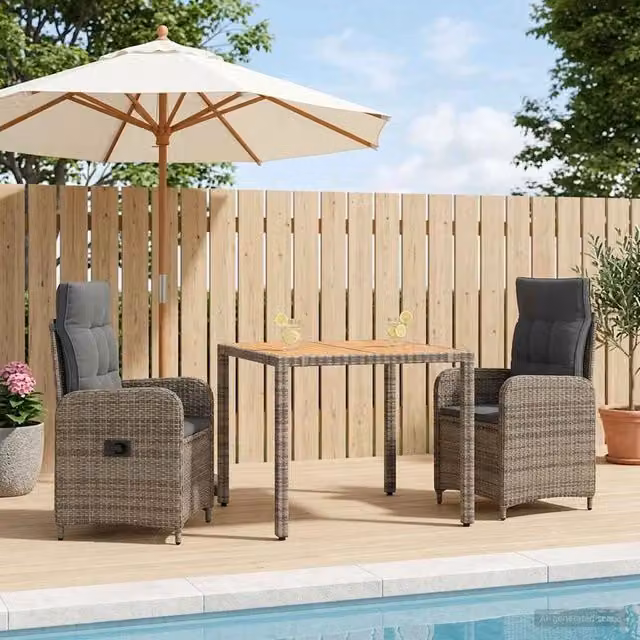 Set da pranzo per esterni vidaXL in rattan e legno di acacia grigio composto da 3 pezzi