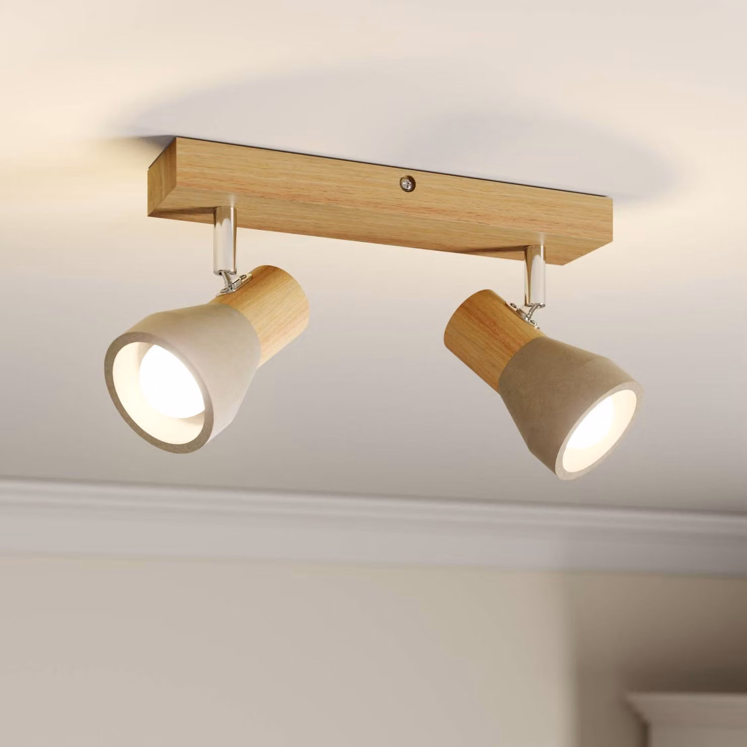 Lindby Filiz fatto, a 2 luci, 27 cm, legno, cemento, E14 Lindby, dimmerabile, Legno chiaro, Camera da letto, Legno, Scandinavo, Faretto