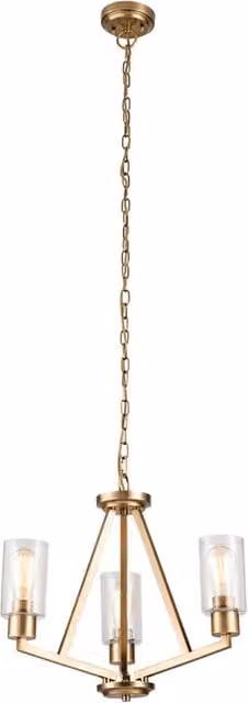 Lampadario da soffitto minimalista KICHLER in ottone e vetro trasparente con 3 luci E27