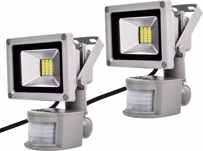 Greenmigo, set da 2 proiettori LED da 20 W con sensore di movimento PIR, faro da esterno, proiettore da parete, grigio alluminio, IP65 impermeabile, 85-265 V CA, luce bianca fredda