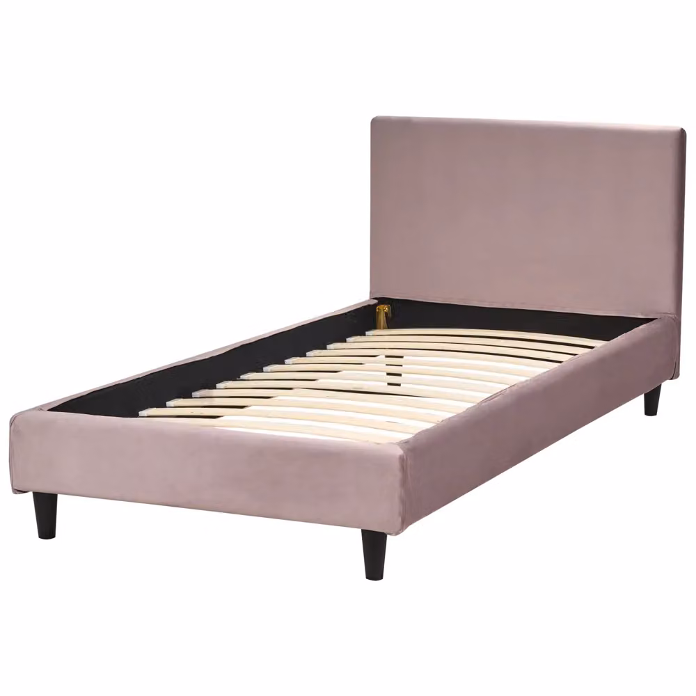 Letto singolo Beliani in velluto rosa con rete a doghe in legno, stile moderno per camera da letto o cameretta, L/P/H: 90 x 200 cm – 2